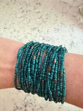 Chico's Teal Multistrand Seed Bead Wrap Bracelet